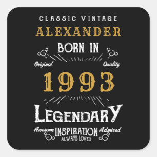 Personalisierter 30. Geburtstag 1993 Name hinzufüg Quadratischer Aufkleber