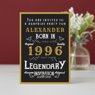 Personalisierter 30. Geburtstag 1996 Schwarz Gold Einladung