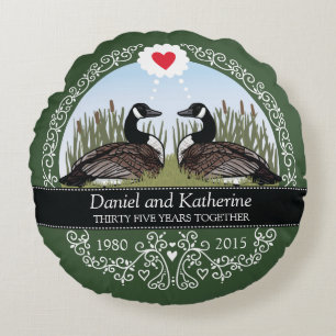 Personalisierter 35. Hochzeitstag, Gänse Rundes Kissen