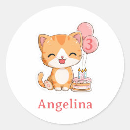 Personalisierter 3. Geburtstag, Ingwerkätzchen,   Runder Aufkleber