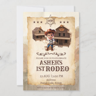 Personalisierter 3D Cowboy zum Geburtstag herunter Einladung