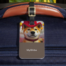 Personalisierter 3D-Happy Shiba Inu mit rotem Hut Gepäckanhänger
