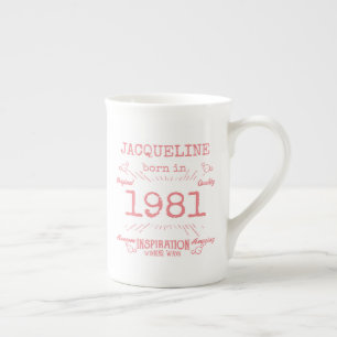 Personalisierter 40. Geburtstag 1981 Pink Weiß Vin Prozellantasse