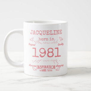 Personalisierter 40. Geburtstag 1981 Rosa Weiß Vin Jumbo-Tasse