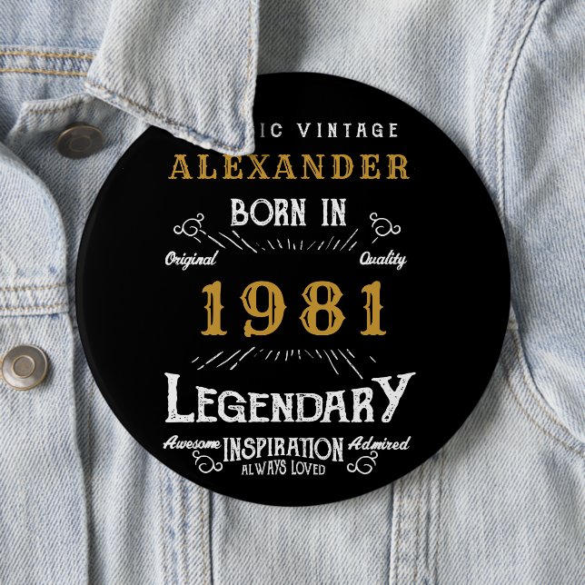 Personalisierter 40. Geburtstag Geboren 1981 Vinta Button (Beispiel)