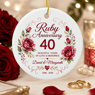 Personalisierter 40. Rubinhochzeitstag Keramik Ornament