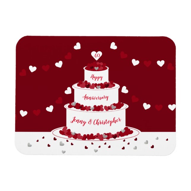 Personalisierter 40. Ruby Wedding Anniversary Cake Magnet (Horizontal)