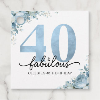 Personalisierter 40. und Fabelhafter Blau Floral G Geschenkanhänger