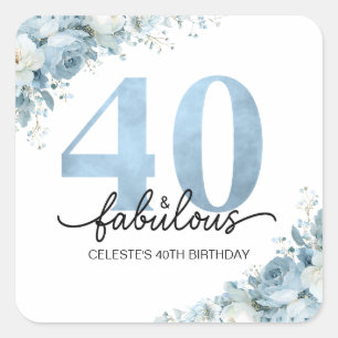 Personalisierter 40. und Fabelhafter Blau Floral G Quadratischer Aufkleber