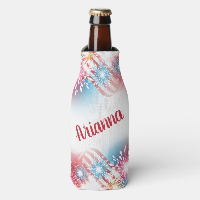Personalisierter 4. Juli Feuerwerk Flaschenkühler (Flaschenvorderseite)