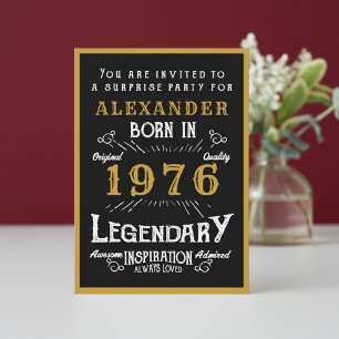 Personalisierter 50. Geburtstag 1976 Schwarz Gold  Einladung