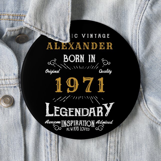 Personalisierter 50. Geburtstag Geboren 1971 Vinta Button (Beispiel)