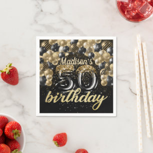 Personalisierter 50. Geburtstag Schwarzer Goldball Serviette