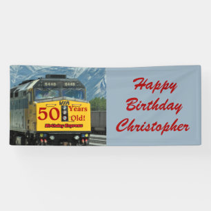 Personalisierter 50. Geburtstags-Gelb-Zug-Motor Banner