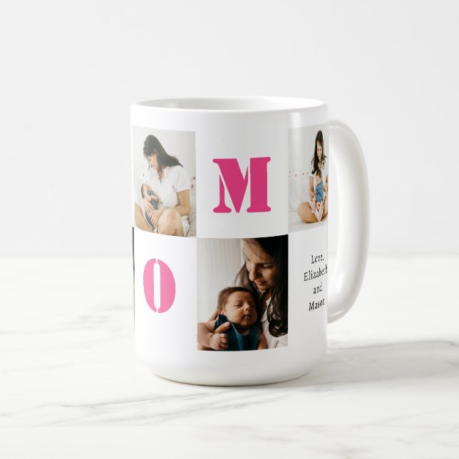 Personalisierter 5-Fotos-MUTTER-Rosa-Herz Kaffeetasse (VorderseiteRechts)