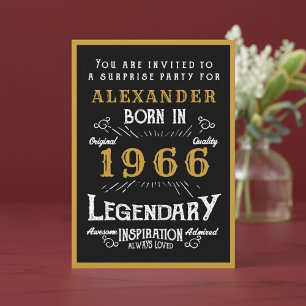 Personalisierter 60. Geburtstag 1966 Schwarz Gold Einladung