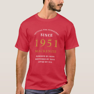Personalisierter 70. Geburtstag 1951 Gold Red Vate T-Shirt