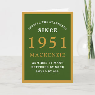 Personalisierter 70. Geburtstag 1951 Green Gold Ch Karte