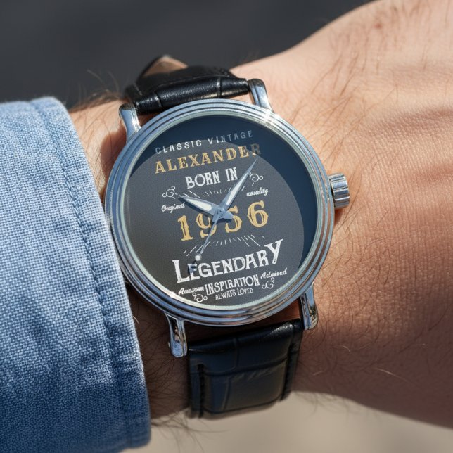 Personalisierter 70. Geburtstag oder Altersruheges Armbanduhr (70th birthday watch on a mans wrist.)