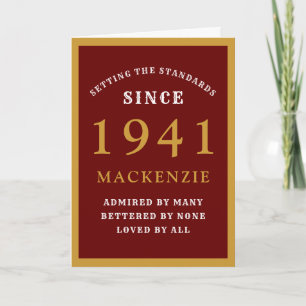 Personalisierter 80. Geburtstag 1941 Red Gold Chic Karte