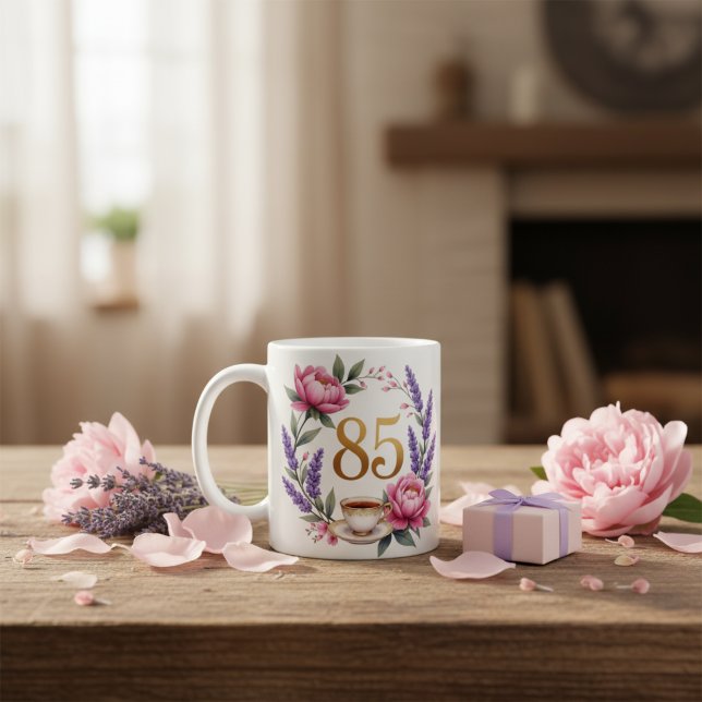 Personalisierter 85. Geburtstag Oma Tasse Florale  (Personalized 85th Birthday Grandma Mug Floral Tea)