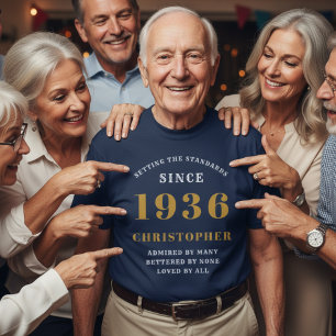 Personalisierter 90. Geburtstag 1936 Name Blue Gol T-Shirt