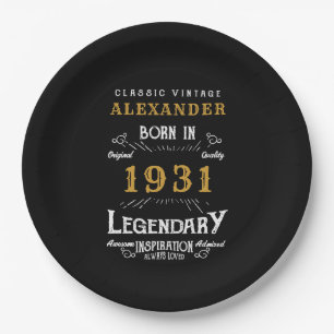 Personalisierter 90. Geburtstag Geboren 1931 Vinta Pappteller