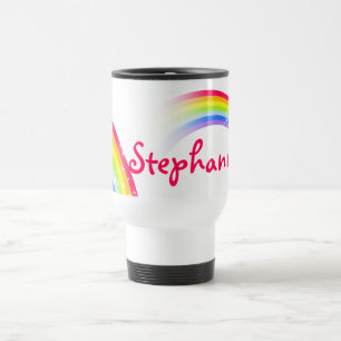 Personalisierter 9-Buchstaben-Name des Regenbogenc Reisebecher