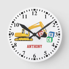 Personalisierter ABC-Baggerlastwagen Runde Wanduhr
