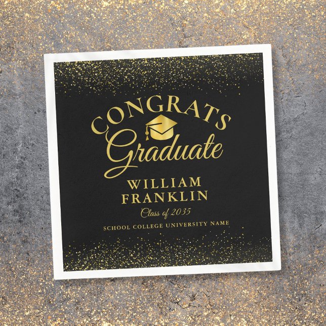 Personalisierter Abschluss aus Schwarz und Gold Serviette (Personalized Black And Gold Modern Graduation Napkins)