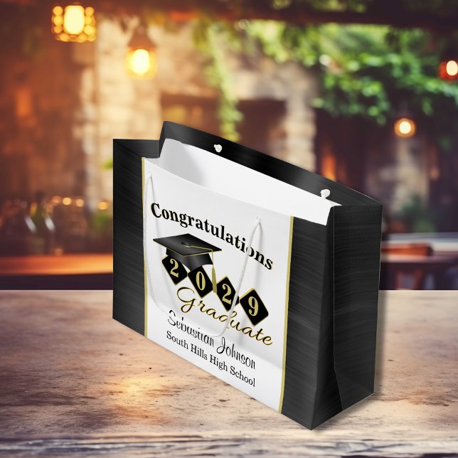 Personalisierter Abschluss Black & Gold Große Geschenktüte (Personalized Graduation Black & Gold Large Gift Bag)