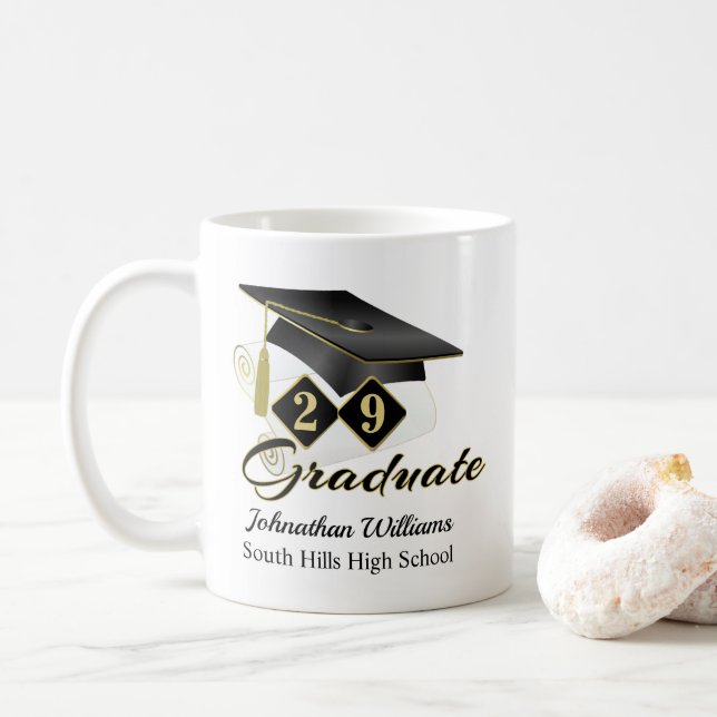Personalisierter Abschluss Black & Gold Kaffeetasse (Mit Donut)