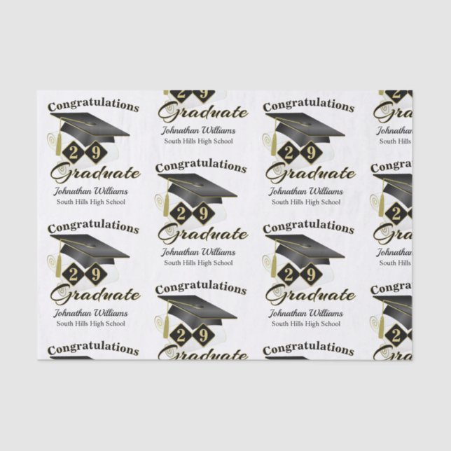 Personalisierter Abschluss Black & Gold Seidenpapier (Vorderseite)