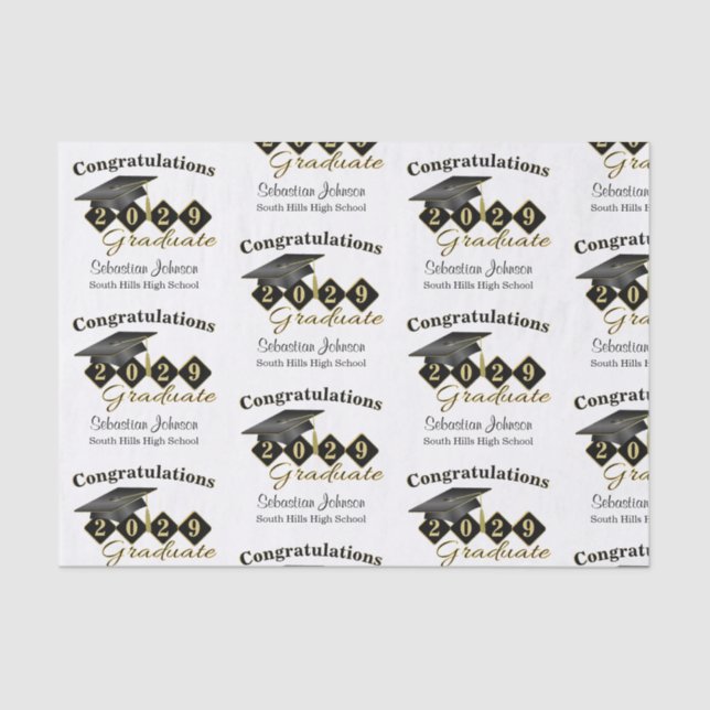 Personalisierter Abschluss Black & Gold Seidenpapier (Vorderseite)