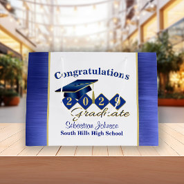 Personalisierter Abschluss Blau und Gold Große Geschenktüte