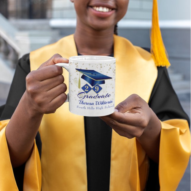 Personalisierter Abschluss Blau und Gold Kaffeetasse (Personalized Graduation Blue & Gold Coffee Mug)