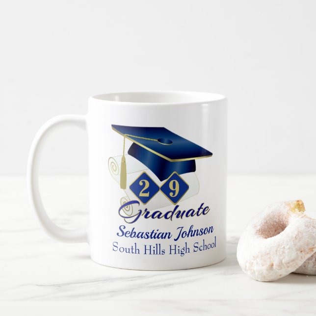 Personalisierter Abschluss Blue & Gold 20XX Kaffeetasse (Mit Donut)