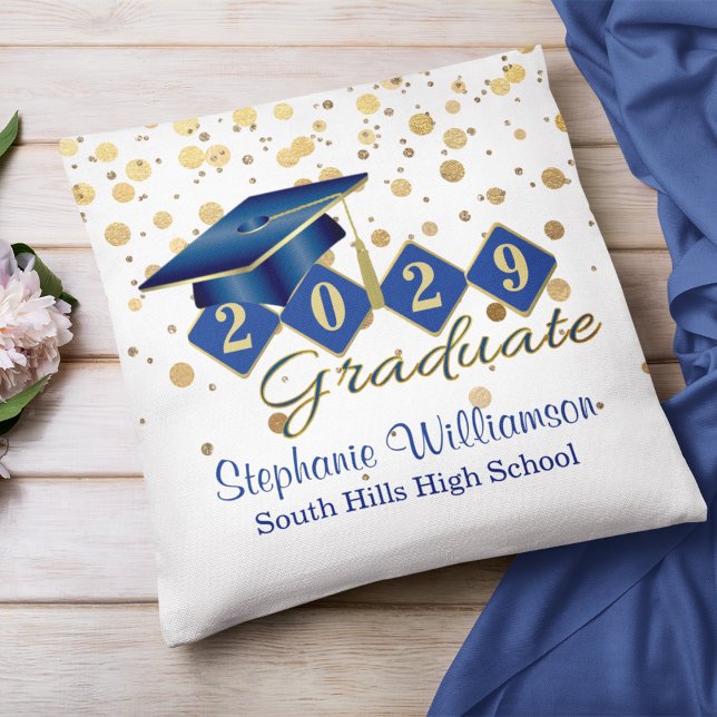 Personalisierter Abschluss Blue & Gold Confetti Kissen (Personalized Graduation Blue & Gold Confetti Throw Pillow)