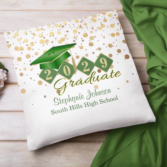 Personalisierter Abschluss Confetti Green & Gold Kissen (Personalized Graduation Confetti Green & Gold Throw Pillow)