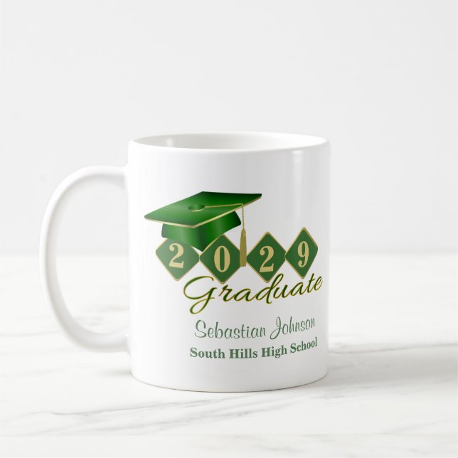 Personalisierter Abschluss Grün & Gold Kaffeetasse (Links)