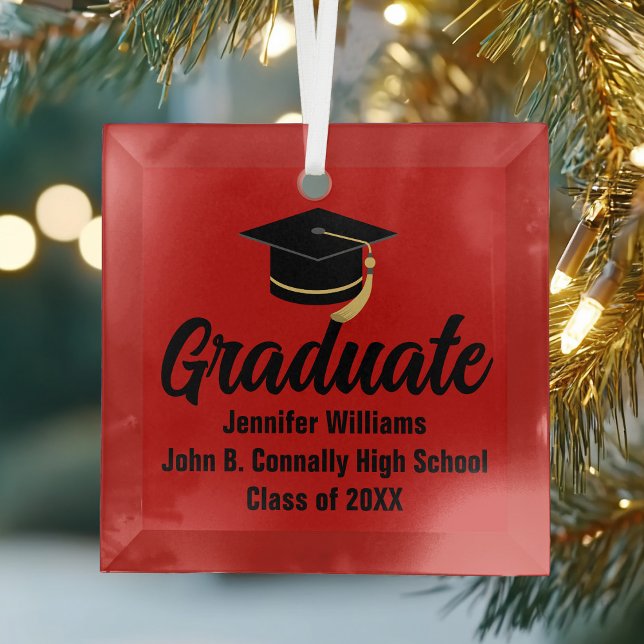 Personalisierter Abschluss mit Red Black Graduate Ornament Aus Glas (Von Creator hochgeladen)