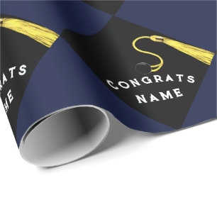 Personalisierter Abschluss Navy Blue Geschenkpapier
