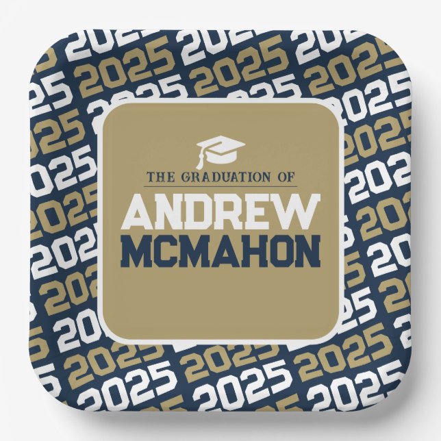 Personalisierter Abschluss Navy Blue und Bronze Go Pappteller (Vorderseite)