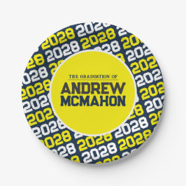 Personalisierter Abschluss Navy Blue und Yellow Pappteller