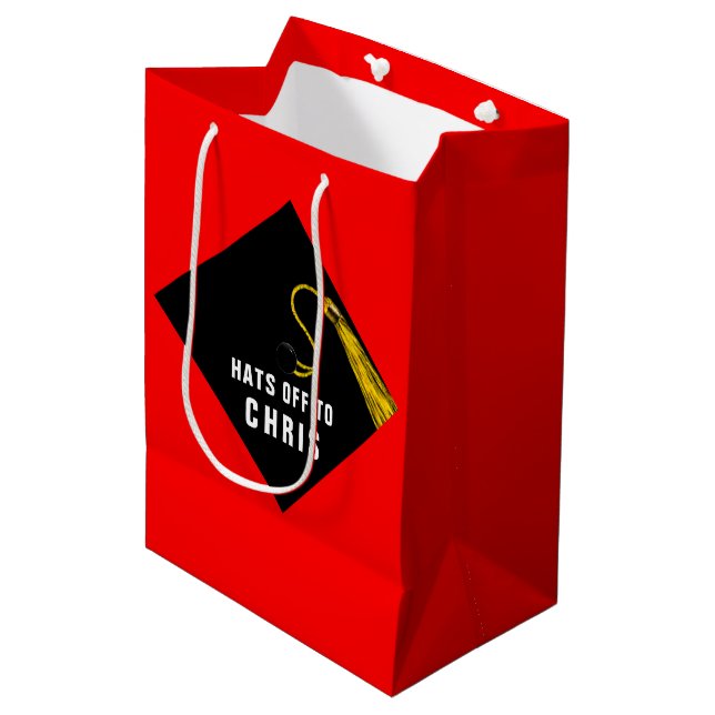 Personalisierter Abschluss Rot Mittlere Geschenktüte (Vorderseite Schrägansicht)