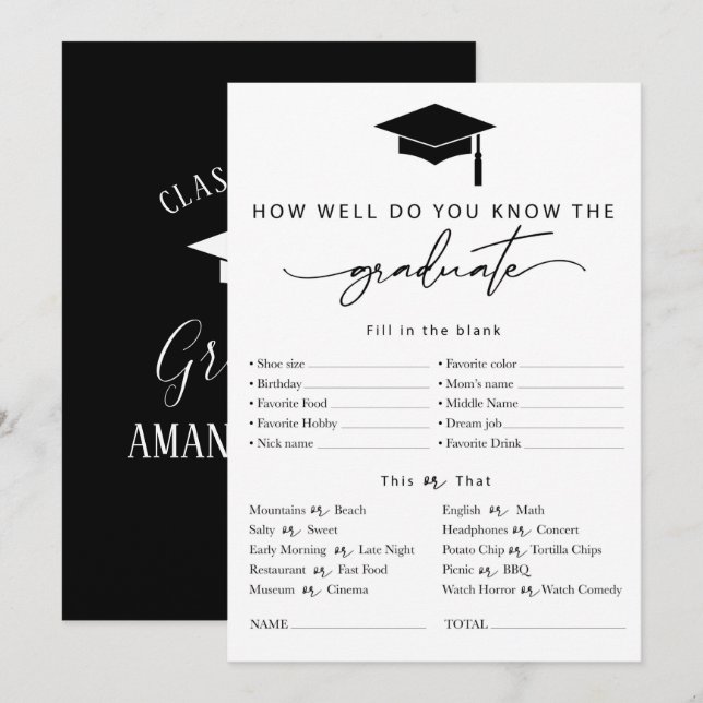 Personalisierter Abschluss-Spiel-Quiz Einladung (Vorne/Hinten)