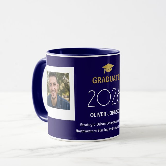 Personalisierter Abschlussbecher mit Text und Foto Tasse (Vorderseite Links)