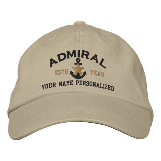 Personalisierter Admiral Nautical Stern Anker Bestickte Baseballkappe (Vorderseite)