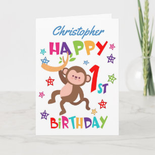 Personalisierter Affe 1. Geburtstag Karte