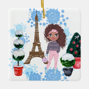 Personalisierter Afroamerikaner Girl Eiffel Tower Keramikornament